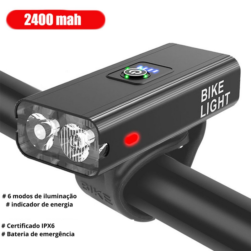 Super Lanterna para bicicleta / 2400 maH / 6 modos de luz / à prova d'água IPX6